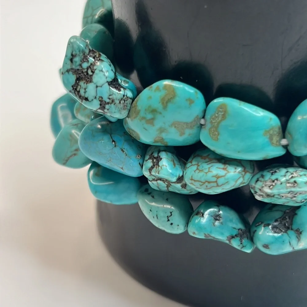 Hand Beaded Turquoise 3-Strand Floral Bracelet